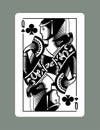 Queen playing card of Clubs suit in vintage engraving drawing stile