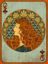 Queen poker clubs card in art nouveau style