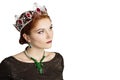 Queen in red crown, fashion model isolated on white background Royalty Free Stock Photo