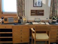 Queen`s office on Her Majesty Yacht Britannia of the British monarch, Queen Elizabeth II, in service from 1954