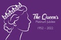 The Queen`s Platinum Jubilee celebration banner with side profile of Queen Elizabeth in crown 70 years. Ideal design for banners,