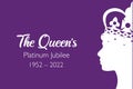 The Queen`s Platinum Jubilee celebration banner with side profile of Queen Elizabeth in crown 70 years. Ideal design for banners,