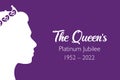 The Queen`s Platinum Jubilee celebration banner with side profile of Queen Elizabeth in crown 70 years. Ideal design for banners,