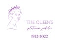 The Queen`s Platinum Jubilee 70 years celebration banner with line portrait of Queen Elizabeth in crown