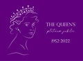 The Queen`s Platinum Jubilee 70 years celebration banner with line portrait of Queen Elizabeth in crown . Can be used for banners