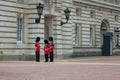 Queen`s Royal guards on duty at Buckingham Palace, London England Royalty Free Stock Photo