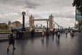 Queen`s Walk promenade next to Tower Bridge, London, England