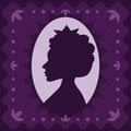 Queen silhouette violet vector vintage background
