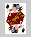 Queen of Spades playing card in funny flat modern style