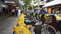 Queen Street Mall Brisbane Australia, yellow city bikes