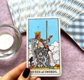 Queen of Swords Tarot Card Honesty Truth Principles Standards Clinical Sterile Reserved Detached Aloof Cool Private Sever Royalty Free Stock Photo