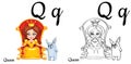Queen. Vector alphabet letter Q, coloring page Royalty Free Stock Photo
