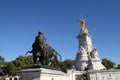 Queen Victoria Memorial, angel of justice and lion statues, Buckingham Palace in London, England Royalty Free Stock Photo