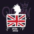 The queen's rest in peace poster in urban graffiti style. Queen's head pofile Hand drawn vector illustration for Royalty Free Stock Photo