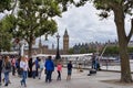 The Queen's Walk promenade on the southern bank of the River Thames in London, Uk.