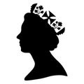 Black silhouette of Queen Elizabeth II. Queen Elizabeth wearing a crown.