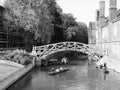 Queens ' College mathematical bridge in Cambridge in black and white Royalty Free Stock Photo