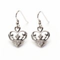 Silver Crown Heart And Flowers Earrings With Intricate Linework