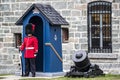Queens Guard standing at attention at Citadel in Quebec City, Canada