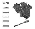 Queens map poster. New York city borough street map. Cityscape aria panorama