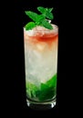 Queens Park Swizzle cocktail on black background Royalty Free Stock Photo