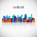 Queens skyline silhouette in colorful geometric style. Royalty Free Stock Photo