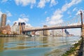 Queensboro Bridge over East River with view on Manhattan. Royalty Free Stock Photo