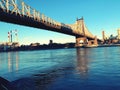 Queensboro bridge over newyork city east river at sunset .