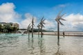 Tropical swimming lagoon on the Esplanade in Cairns with artificial beach in Queensland, Australia.