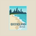 queensland beach poster minimalist vector illustration template graphic design. australia island landmark banner for travel or Royalty Free Stock Photo