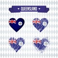 Queensland Brisbaneheart with flag inside. Grunge vector graphic symbols Royalty Free Stock Photo
