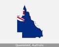 Queensland Map Flag. Map of Qld, Australia with the state flag isolated on a white background. Australian State. Vector illustrati Royalty Free Stock Photo