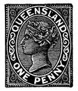 Queensland One Penny Stamp from 1882 to 1889, vintage illustration