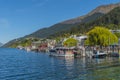 QUEENSTOWN, NEW ZEALAND - OCTOBER 10, 2018: View of the lake Wakatipu. Copy space for text Royalty Free Stock Photo
