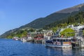 QUEENSTOWN, NEW ZEALAND - OCTOBER 10, 2018: View of the lake Wakatipu. Copy space for text Royalty Free Stock Photo