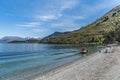 QUEENSTOWN, NEW ZEALAND - OCTOBER 10, 2018: View of the landscape of the lake Wakatipu. Copy space for text Royalty Free Stock Photo