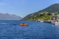 QUEENSTOWN, NEW ZEALAND - OCTOBER 10, 2018: View of the landscape of lake Wakatipu. Copy space for text Royalty Free Stock Photo