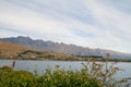 Queenstown New Zealand scenic view lookout with houses on lake Wakatipu and the Remarkables mountains Royalty Free Stock Photo