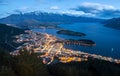 The spectacular view of Queenstown, New Zealand at night.