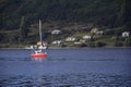 QUELLON, CHILE. Colourful fishing boats in the coastal town of Quellon on the island of Chiloe in Chile