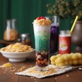 Tall Glass of Sweet and Refreshing Sago& x27;t Gulaman with Sweet Treats Royalty Free Stock Photo