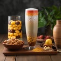 Tall Glass of Sweet and Refreshing Sago& x27;t Gulaman with Sweet Treats Royalty Free Stock Photo