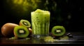 Vibrant Green Kiwi Smoothie in Glass Showcasing Creamy Pulpy Texture for Refreshing Natural Goodness. Generative Ai