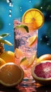 Quenching summer thirst: vibrant fruity drinks on ice, a refreshing blend of citrus, tropical flavors, and coolness for