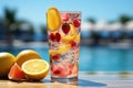 Quenching summer thirst: vibrant fruity drinks on ice, a refreshing blend of citrus, tropical flavors, and coolness for