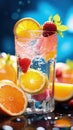 Quenching summer thirst: vibrant fruity drinks on ice, a refreshing blend of citrus, tropical flavors, and coolness for