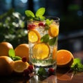 Quenching summer thirst: vibrant fruity drinks on ice, a refreshing blend of citrus, tropical flavors, and coolness for