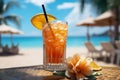 Quenching summer thirst: vibrant fruity drinks on ice, a refreshing blend of citrus, tropical flavors, and coolness for