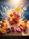 Quenching summer thirst: vibrant fruity drinks on ice, a refreshing blend of citrus, tropical flavors, and coolness for