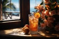 Quenching summer thirst: vibrant fruity drinks on ice, a refreshing blend of citrus, tropical flavors, and coolness for